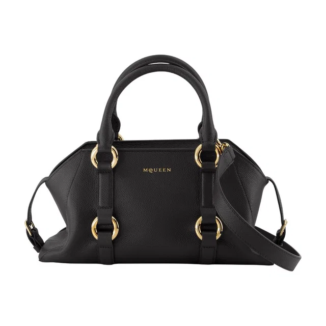Alexander McQueen Farringdon Top Handle Bag — Black Calfskin in Black Calfskin from HEWI