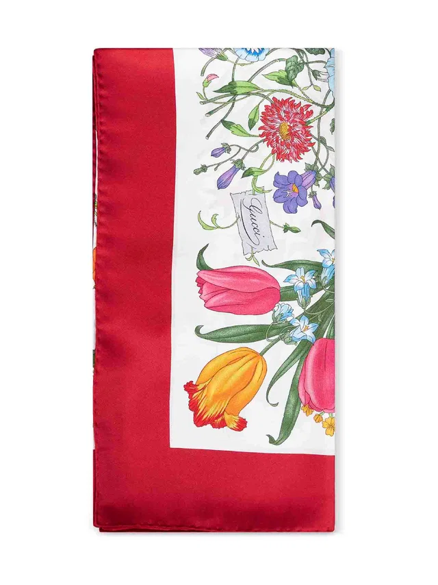 Gucci Silk Twill Flora Print Scarf — Red Scarfs in Red Silk from HEWI
