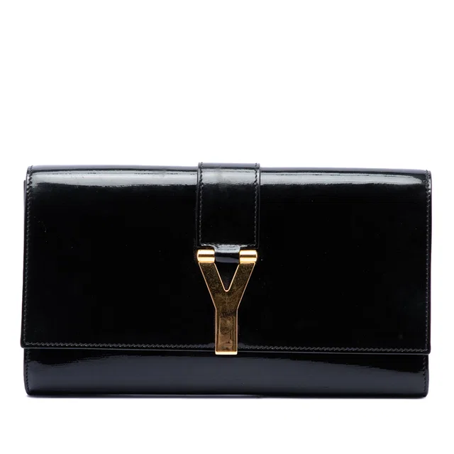 Black Saint Laurent Patent Chyc Ligne Clutch in Black Patent leather from Designer Revival