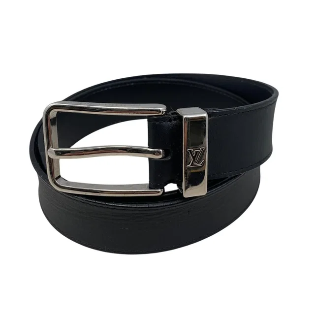 Belt Ceinture Pont Neuf Leather Noir Black LV Logo in Black Leather from The Reluxe