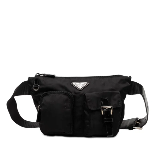 Black Prada Tessuto Multi Pocket Belt Bag in Black Nylon from Designer Revival