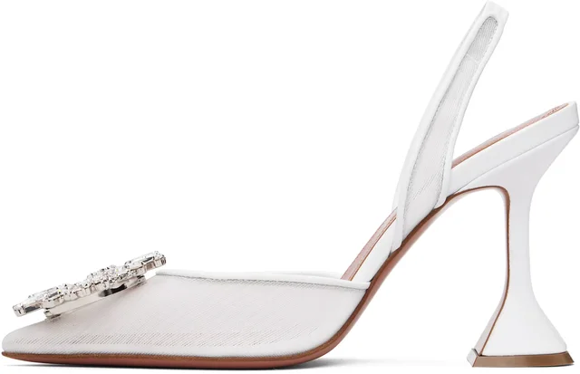 Amina Muaddi White Begum Sling 95 Heels, photo 3 of 4 from SSENSE