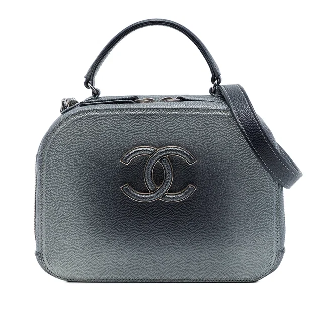 Gray Chanel Small CC Quilted Metallic Caviar Coco Curve Vanity Case Satchel in Grey Caviar leather from Designer Revival