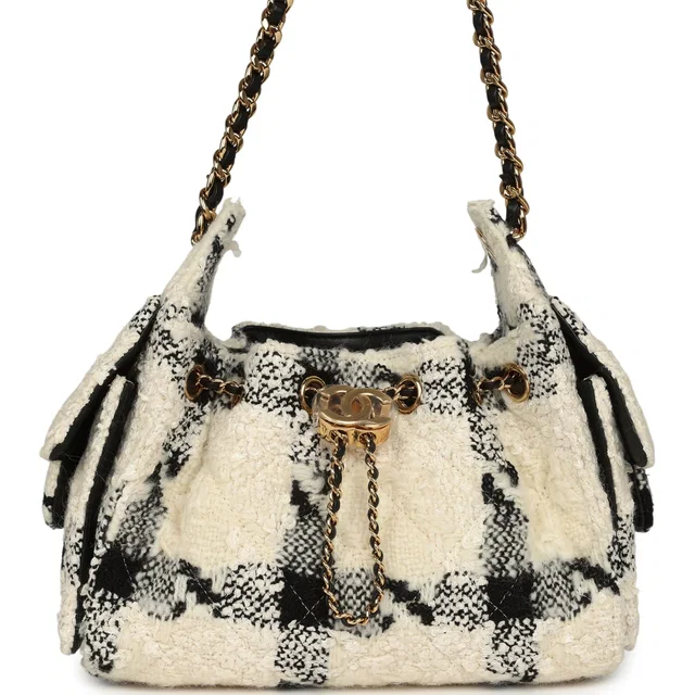 Chanel Mini 25 Hobo Bag White, Black Tweed Gold Hardware in Black Tweed from Madison Avenue Couture