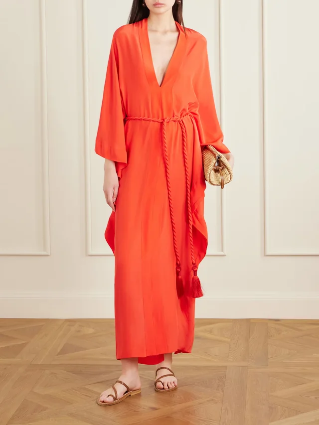 ANDRES OTALORA Un Deseo belted tasseled silk-charmeuse kaftan in Pink, photo 2 of 2 from NET-A-PORTER (Canada)