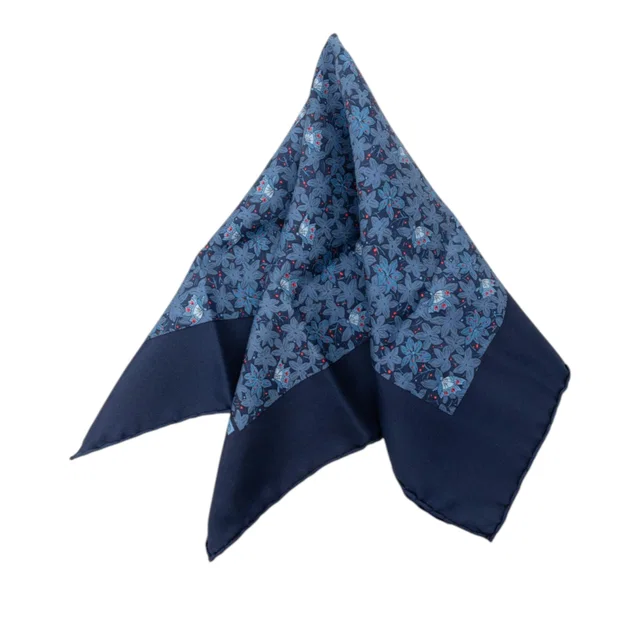 Blue Hermès Flower and Butterfly Silk Scarf 90 Scarves in Blue Silk from Designer Revival