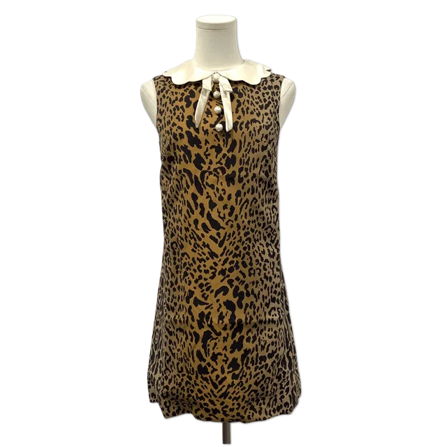 Miu Miu Leopard Print White-Collar Bow Mini Dress size 38 in White from Luxury Promise