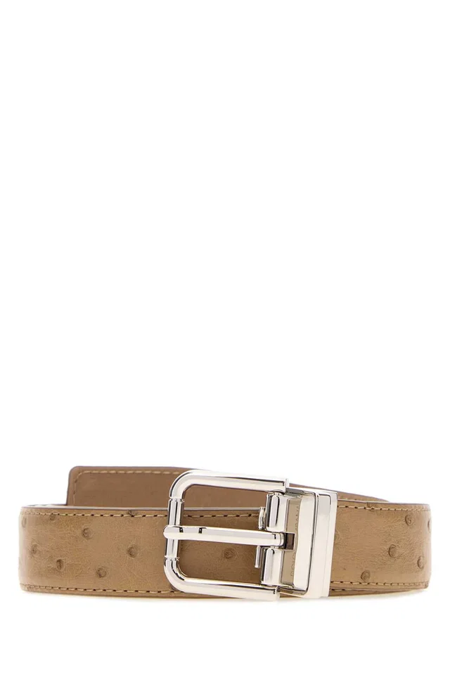 Dolce & Gabbana Ostrich-Embossed Leather Belt — Beige in Beige Ostrich from HEWI