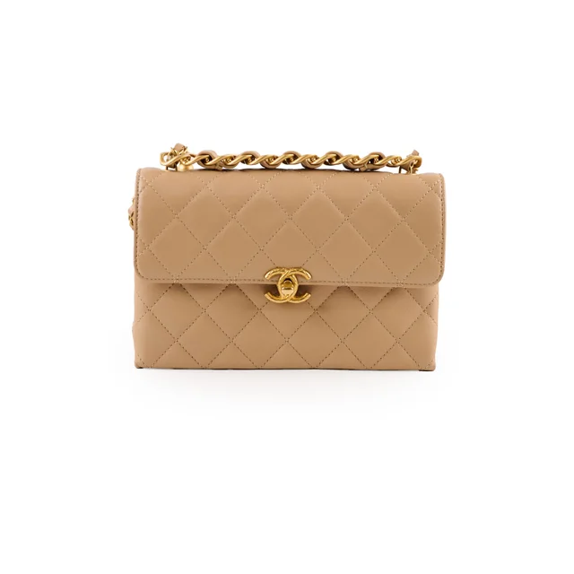 Chanel Seasonal Flap Lambskin Beige (Microchip) in Beige Lambskin from The Purse Affair