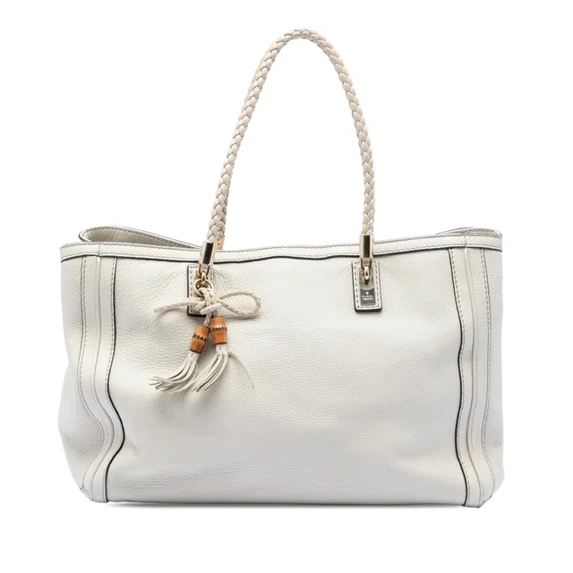 White Gucci Medium Leather Bella Tote in White Leather from Designer Revival