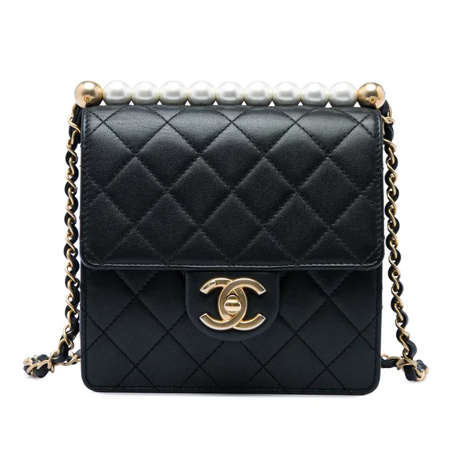 Black Chanel Small Quilted Goatskin Chic Pearls Flap Crossbody Bag in Black Goatskin from Designer Revival