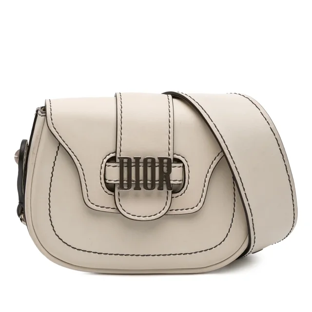 White Dior Mini Leather D Fence Saddle Bag in White Leather from Designer Revival