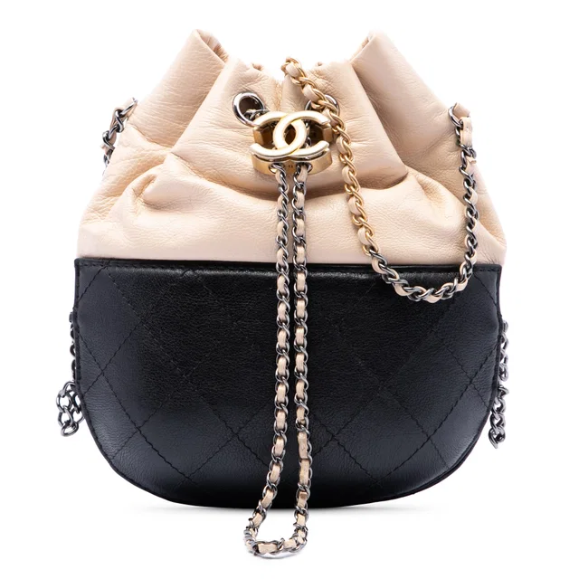 Beige Chanel Small Bicolor Quilted Calfskin Gabrielle Bucket Bag in Beige Calfskin from Designer Revival