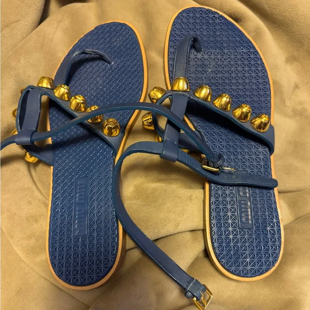 Miu Miu Blue And Gold Women's Sandals in blue|gold from Poshmark
