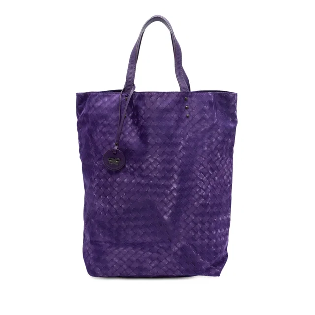 Purple Bottega Veneta Nylon Intrecciolusion Vertical Tote in Purple Nylon from Designer Revival