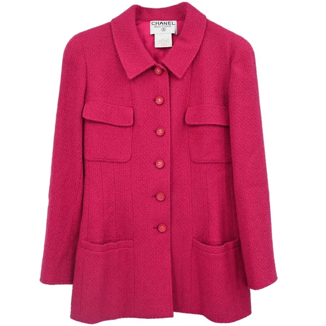 Chanel 1995 Single Breasted Jacket Pink #42 in Pink Nylon from AMORE Vintage Tokyo
