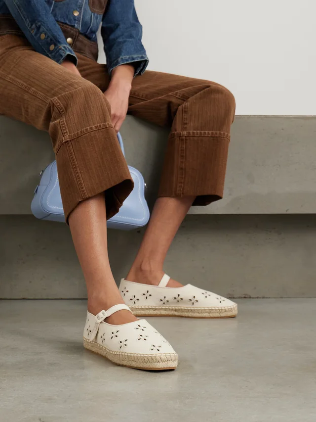 LOEFFLER RANDALL Clover grosgrain-trimmed and broderie anglaise canvas espadrilles in Beige, photo 2 of 2 from NET-A-PORTER (Canada)