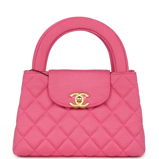 Chanel Small Kelly Shopper Dark Pink Jersey Brushed Gold Hardware in Pink Leather from Madison Avenue Couture