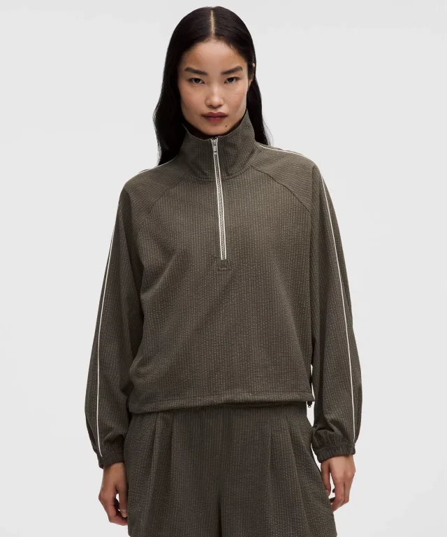 lululemon Seersucker WovenAir Funnel-Neck Half Zip in Star Burst Tone/Star Burst Tone, photo 8 of 14 from lululemon
