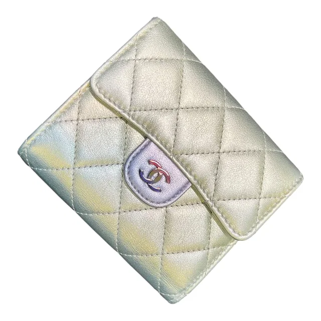 Chanel Compact Wallet Iridescent Lambskin Rainbow HW #31 in Lambskin from Luxury Promise