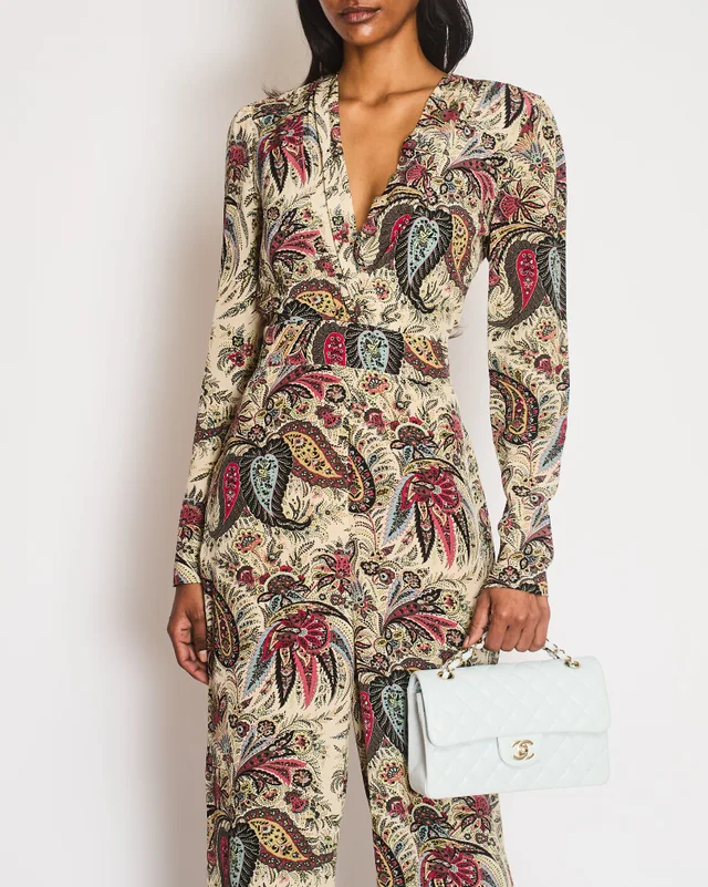 Etro Multi-Colour Silk Paisley Print Long-Sleeved Jumpsuit wit V-Neck Detail Size IT 42 (UK 10) in Silk from Sellier, photo 2 of 2