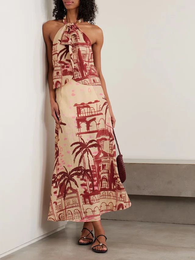 JOHANNA ORTIZ The Root leather-trimmed printed linen halterneck top in Beige, photo 2 of 2 from NET-A-PORTER (Canada)