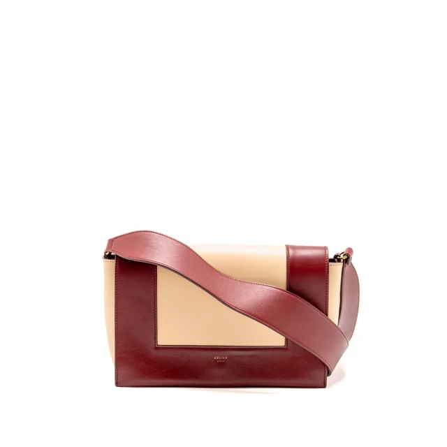 Celine Medium Frame Bag Calfskin Ruby Red / Beige GHW in Beige Calfskin from EMIER