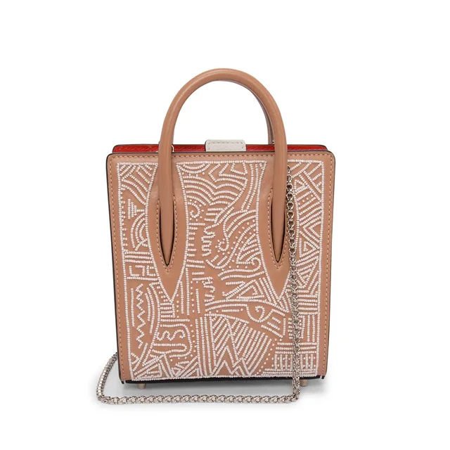 Christian Louboutin Beaded Nano Paloma Bag in Nude Calfskin from Blue Spinach