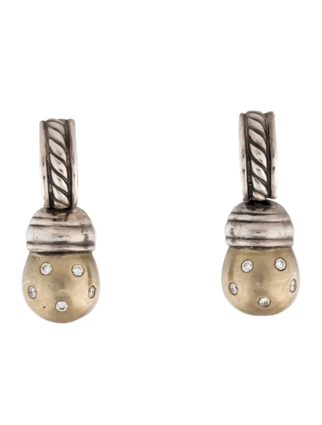 David Yurman 14K Diamond Cable Drop Earrings in multicolor from The RealReal