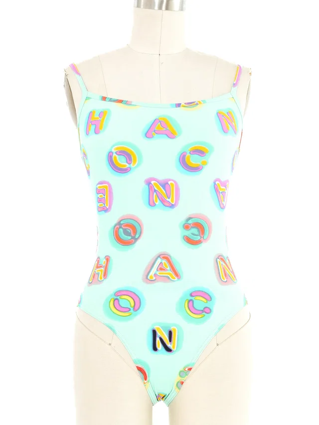 1997 Chanel Watercolor Logo One Piece Bathing Suit from Arcade Vintage