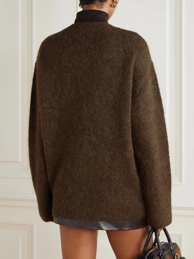 THE FRANKIE SHOP Elland brushed alpaca-blend cardigan in brown 78% Alpaca wool 19% Polyamide 3% Elastane, photo 4 of 5 from NET-A-PORTER (Canada)