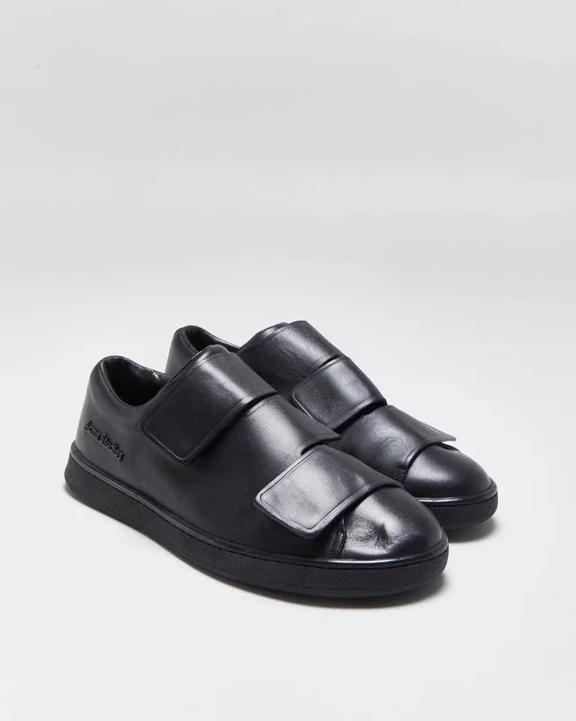 Acne Studios Triple Black Leather Low Velcro Trainers - UK6 in Black Leather from Rokit Vintage