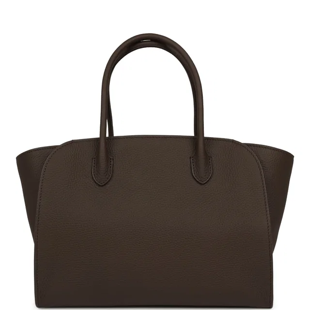 The Row Marlo 12 Tote Bag Deep Brown Calfskin Silver Hardware in Brown Calfskin from Madison Avenue Couture