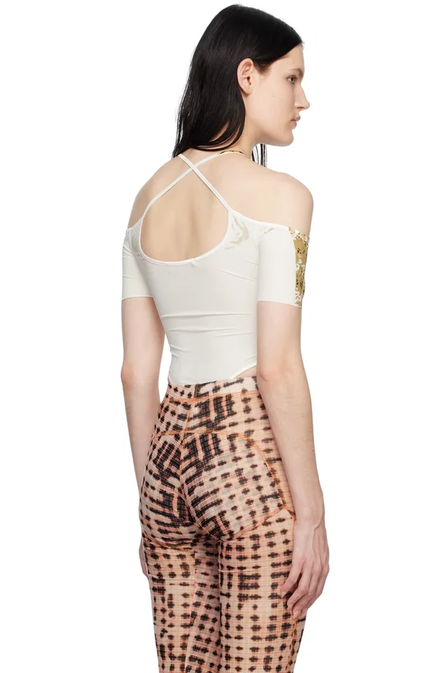 KNWLS Yellow & Black CHK Leotard Bodysuit, photo 3 of 4 from SSENSE