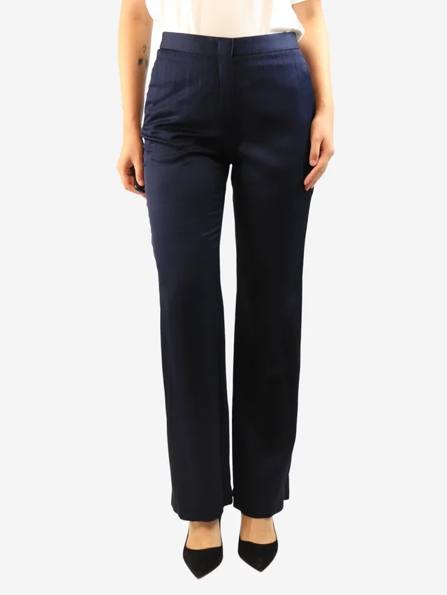 Jil Sander Navy satin trousers - size UK 10 in Navy Satin from Sign of the Times