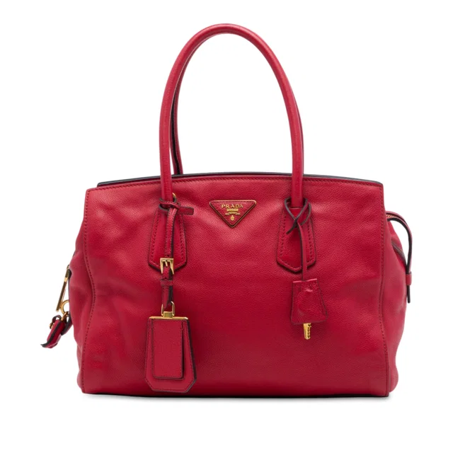 Red Prada Vitello Daino Zip Top Convertible Tote Satchel in Red Leather from Designer Revival, photo 1 of 1