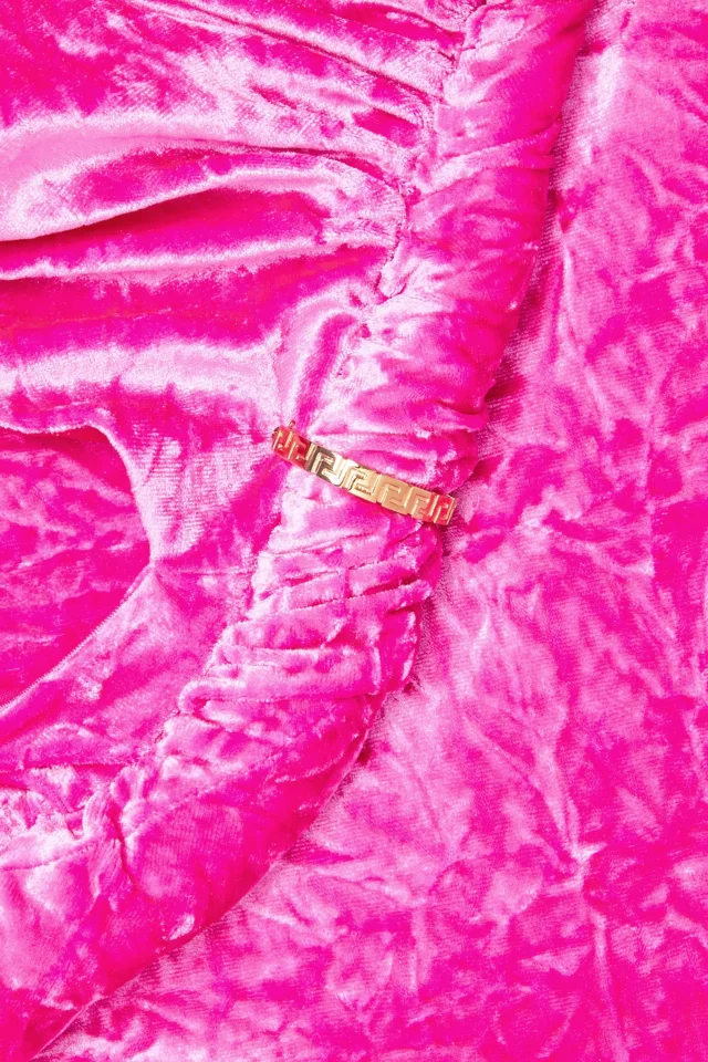Versace One-Shoulder Open-Back Crushed-Velvet Mini Dress in Pink, photo 4 of 4 from THE OUTNET