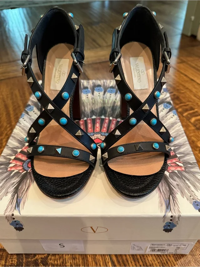 Valentino Garavani Black Rockstud Sandals in black|blue Leather from Poshmark