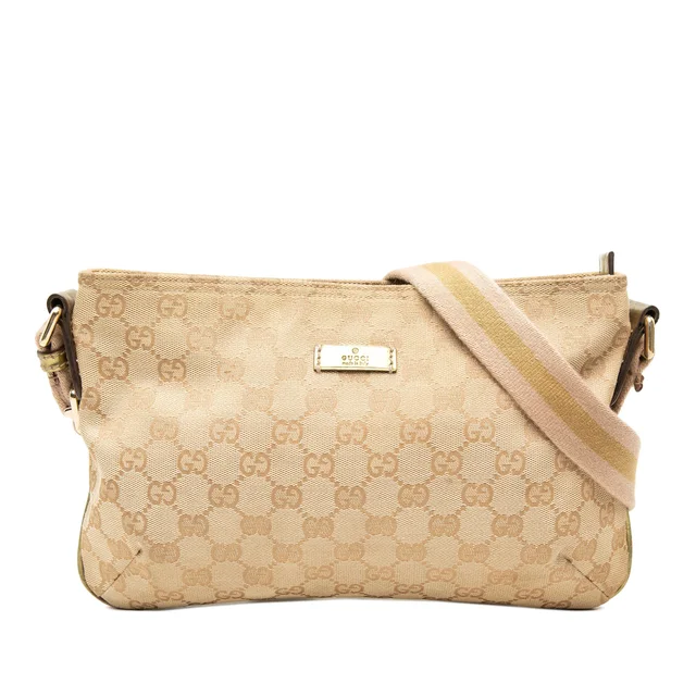 Beige Gucci GG Canvas Web Crossbody in Beige Canvas from Designer Revival