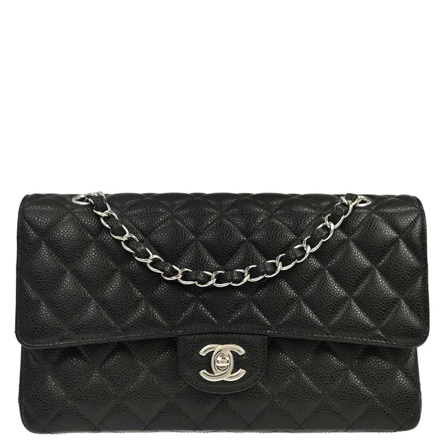 Chanel 2019 Black Caviar Skin Medium Classic Double Flap Shoulder Bag in Black Caviar leather from AMORE Vintage Tokyo