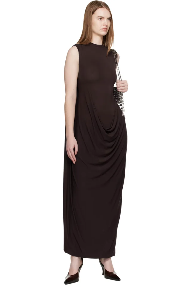 Jean Paul Gaultier Brown Double Layer Draped Maxi Dress, photo 4 of 4 from SSENSE