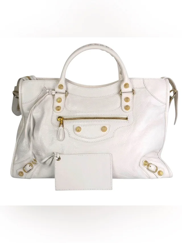 Balenciaga White Leather City Classic Medium Shoulder Bag 12 Giant Gold Euc in gold|white Leather from Poshmark