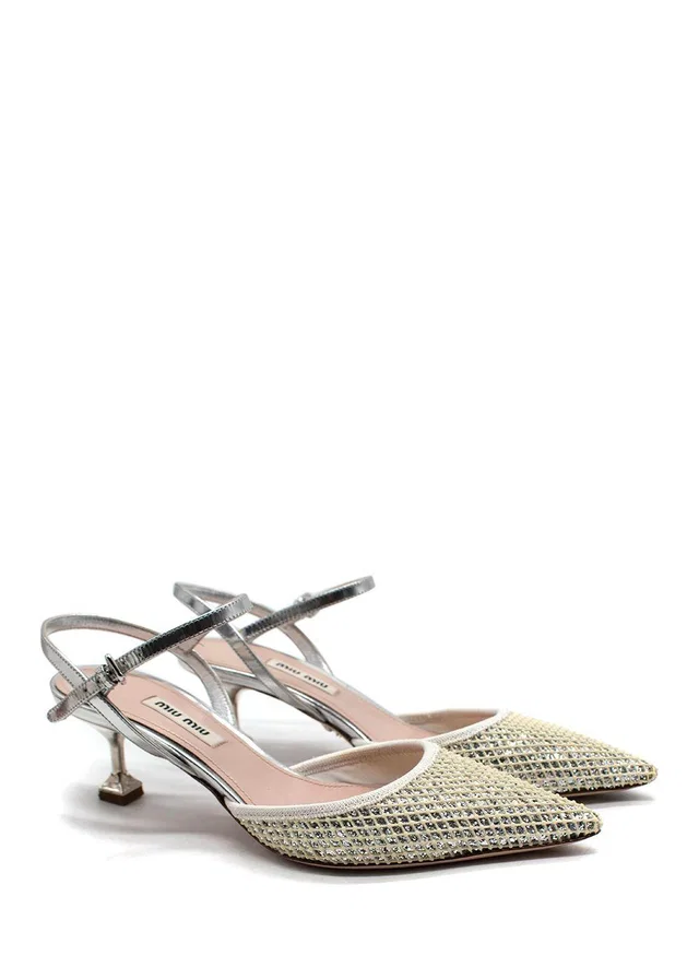 Miu Miu Silver Glitter Kitten Heels in Silver from HEWI