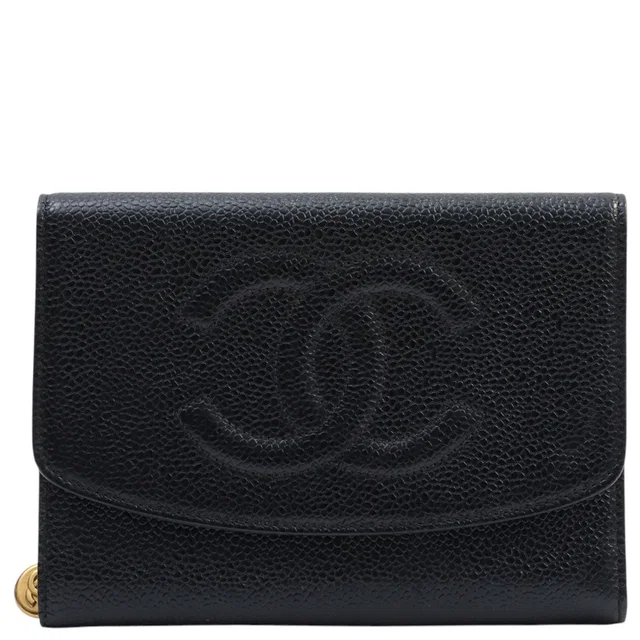 Chanel circa 1998 CC Mark Stitch Wallet Black in Black Caviar leather from VINTAGE QOO TOKYO