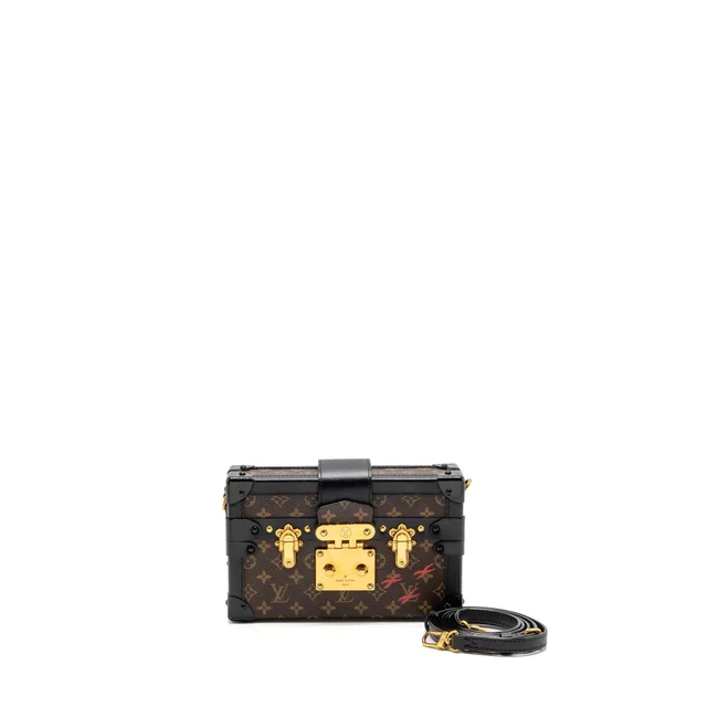Louis Vuitton Petite Malle Monogram Canvas / Smooth Calfskin Brown / Black GHW in Black Calfskin from EMIER