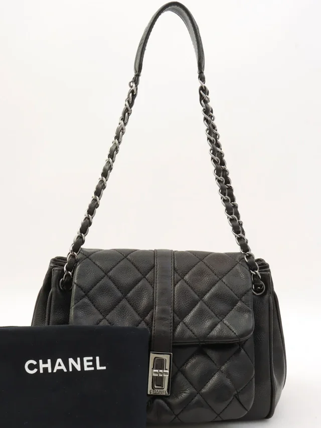 Chanel 2.55 Chain Shoulder Bag, Black, circa 2008 in Black Caviar leather from VINTAGE QOO TOKYO, photo 17 of 17