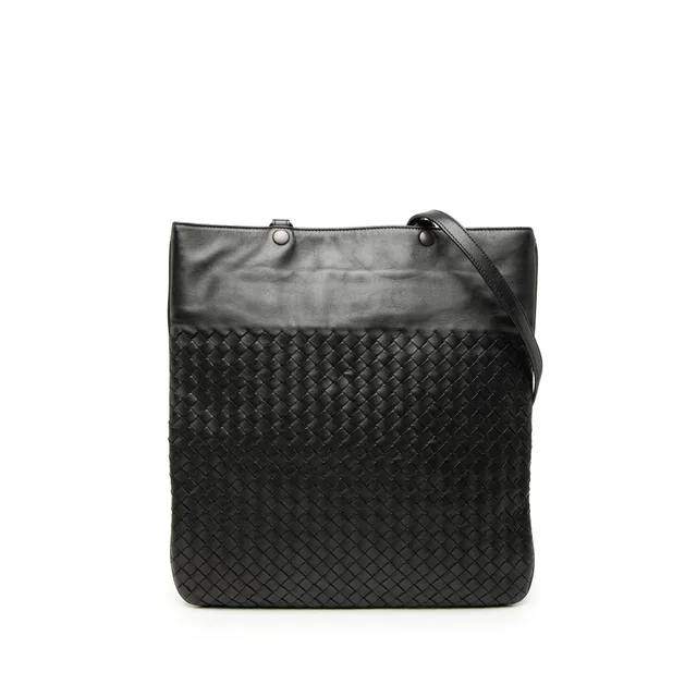 Black Bottega Veneta Nappa Intrecciato Flat Tote in Black Nappa leather from Designer Revival