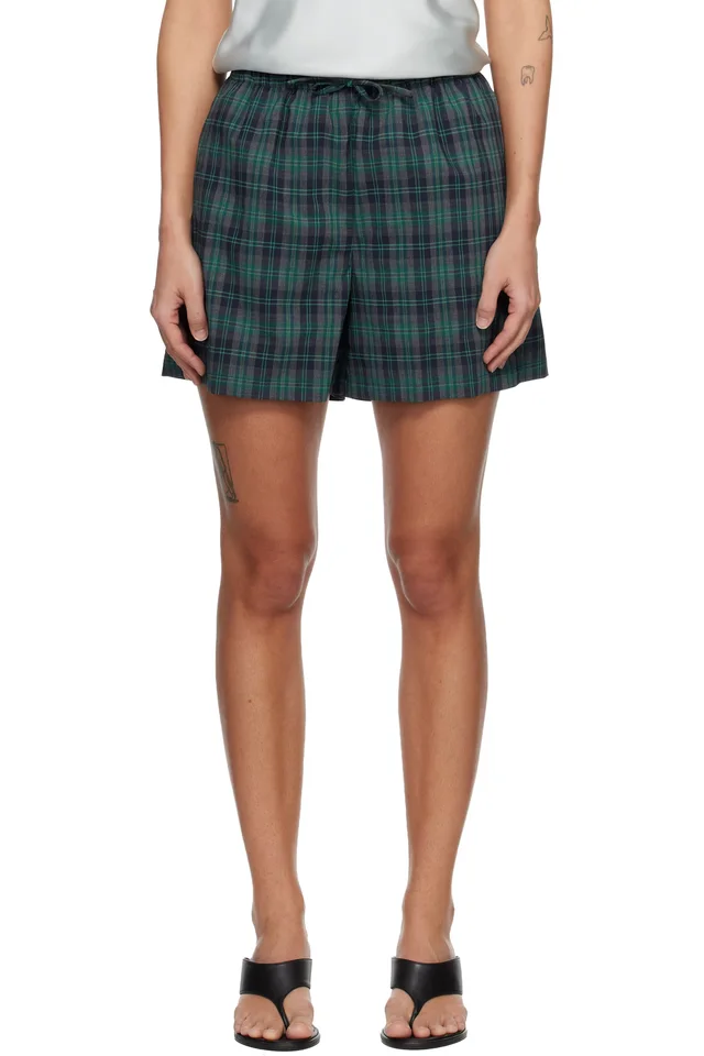 Róhe Green & Navy Check Boxer Shorts, image 1 of 1 from SSENSE