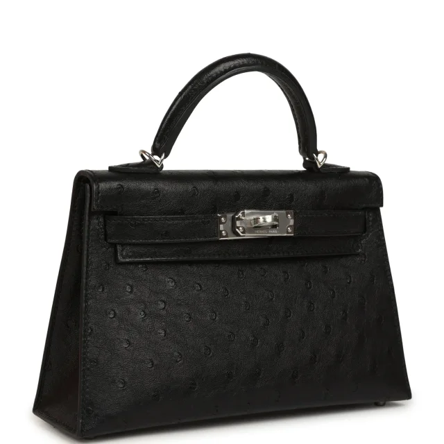 Hermès Kelly Sellier 20 Black Ostrich Palladium Hardware in Black Exotic from Madison Avenue Couture, photo 2 of 8
