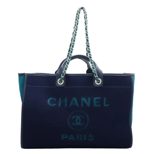Chanel 2019年頃製 ドーヴィルGM ネイビー/エメラルドグリーン from VINTAGE QOO TOKYO